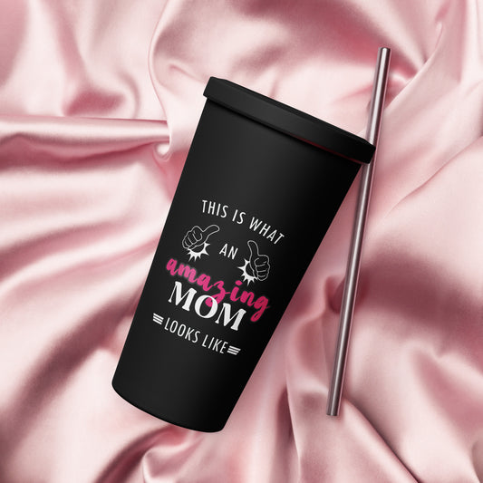 Amazing Mom Insulated tumbler with a straw - Black